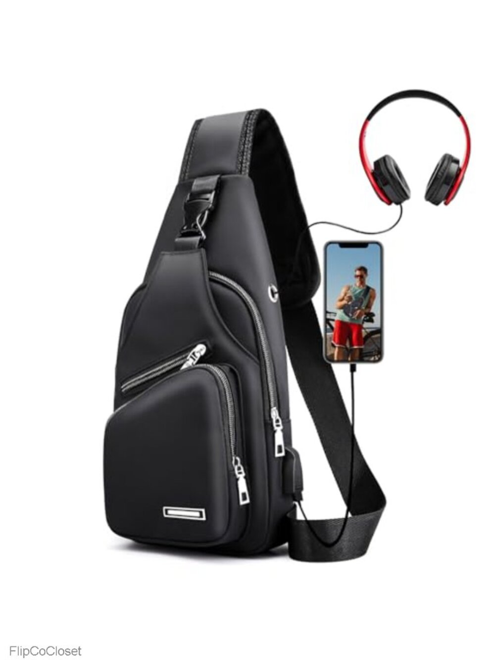 Men's PU Leather Crossbody Sling Bag Waterproof Lightweight Travel Daypack